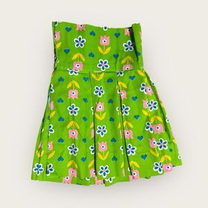 VTG 60s Mod Floral Pleated Skirt Green Pink Daisy Print High Waist 13x19 Girls